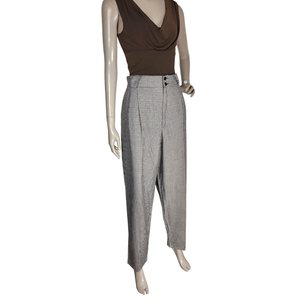 Vintage 80s Ultra-High-Waisted Pleated Front Houndstooth BLK/WHT Pants L/XL